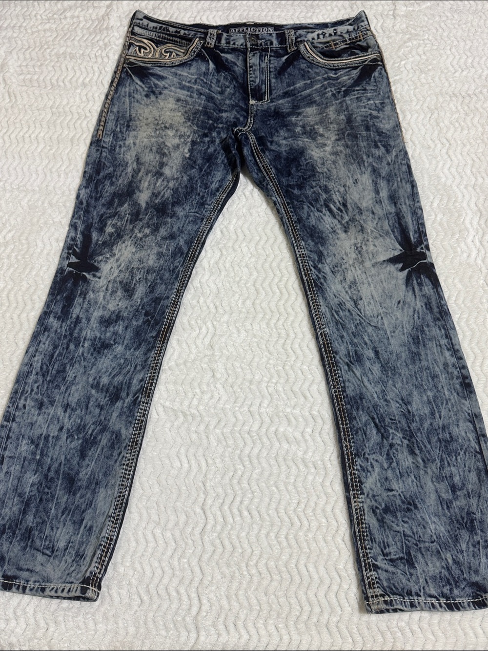 Affliction Ace Fleur Phantom Men's Distressed Jeans Acid Wash Mens Size 38 Y2K
